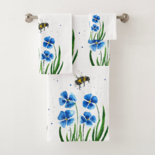 Fleurs bleues Bumble Bee Fleur sauvage Aquarelle