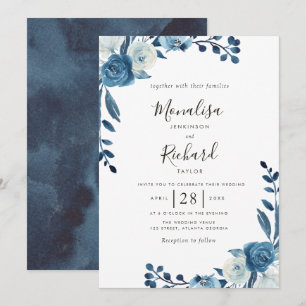 fleurs bleues clair de lune faire-part de mariage