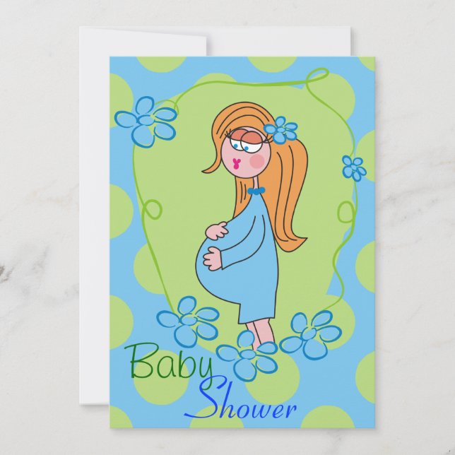 Fleurs bleues Cute Baby Shower Invitations (Devant)