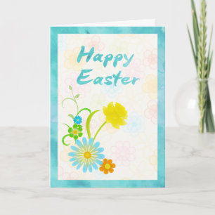 Fleurs bleues et jaunes Bonne carte de Pâques
