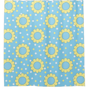 Fleurs bleues et jaunes motif rideau de douche