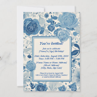 Fleurs Bleues Invitation Anniversaire