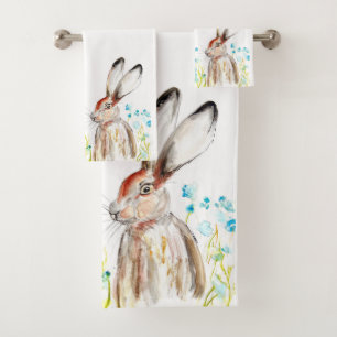 Fleurs bleues Lièvre Rabbit Fleur sauvage Aquarell