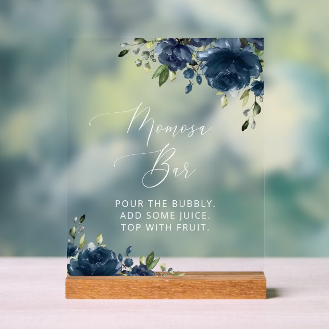 Fleurs Bleues Marine, Verdure, Boho, Momosa Bar (Neutre)