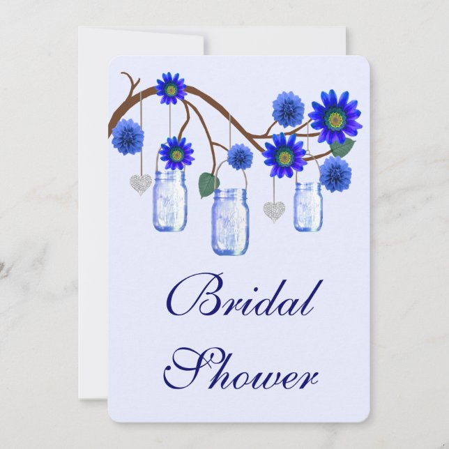 Fleurs bleues Mason Jars Invitation de la douche n (Devant)