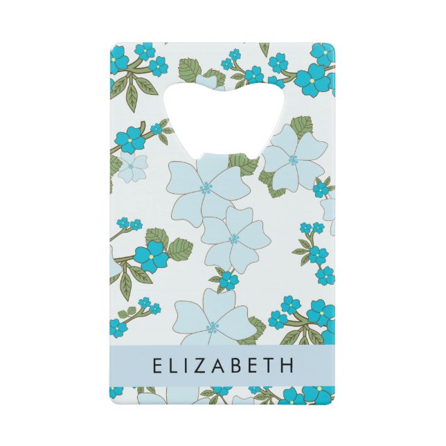 Fleurs Bleues, Motif De Fleurs, Votre Nom (Devant)