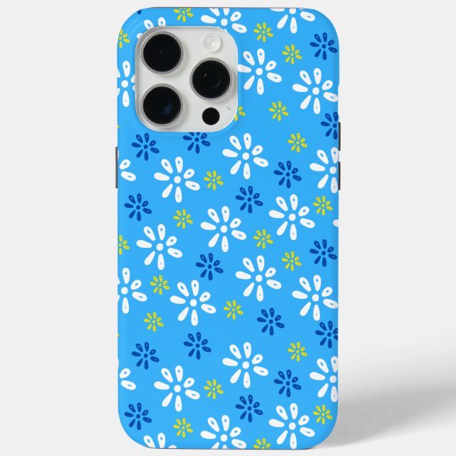 Fleurs bleues Motif iPhone 15 Pro Max Coque (Verso)