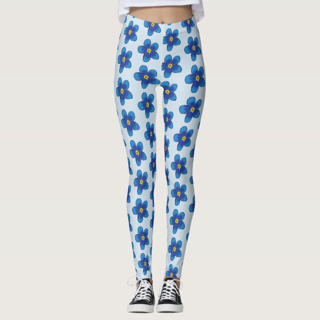 Fleurs bleues motif Leggings personnalisés (Devant)