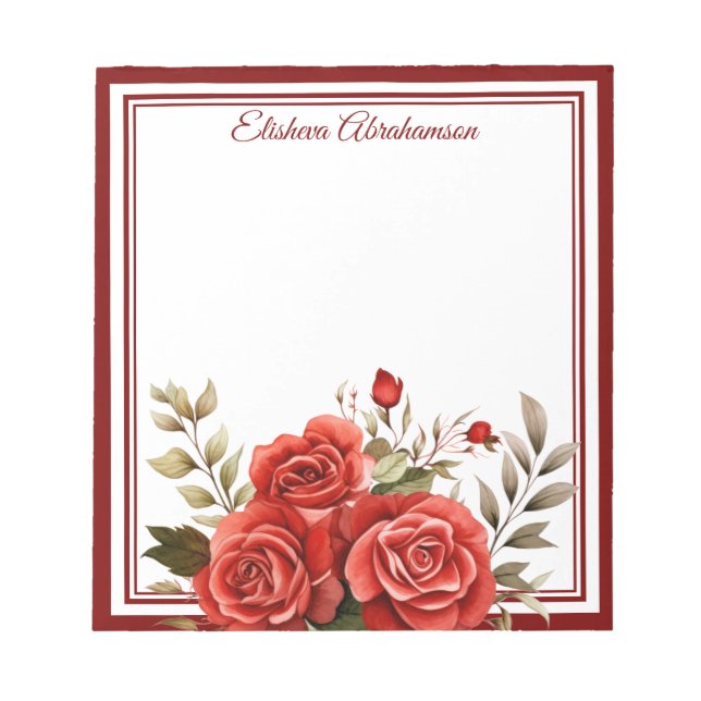 Fleurs Boho Bloc-Notes Roses Rouges (Devant)