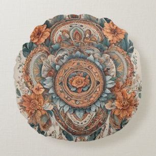 Fleurs Boho Coussin Rond d'Art Moderne