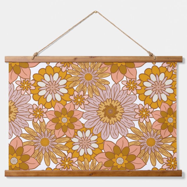 Fleurs Boho Rétro Bois Top Tapisserie murale (Devant)