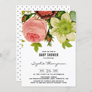 Fleurs botaniques Invitation Baby shower Vintage