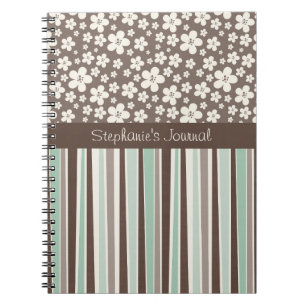 Fleurs Brown et rayures Carnet personnalisé