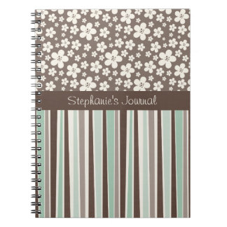 Fleurs Brown et rayures Carnet personnalisé