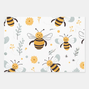 Fleurs Bulles Papier Enveloppant Abeille Ensemble 