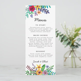 Fleurs colorées Menu plat Mariage