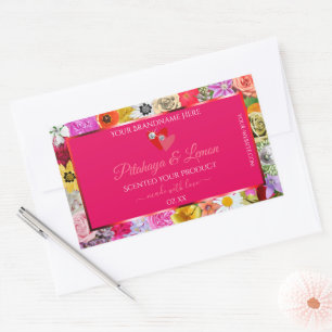 Fleurs colorées Produit rose Étiquette Coeurs Bijo