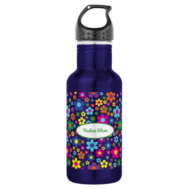 Fleurs Cute Kids Bouteille d'eau avec nom (Devant)