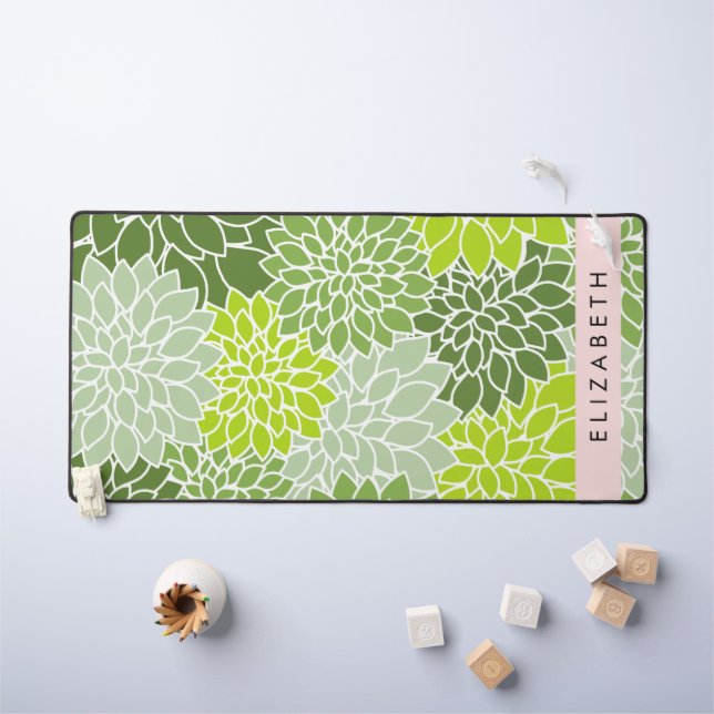 Fleurs Dahlia Vertes, Motif Floral, Votre Nom (Tableau pour enfants)