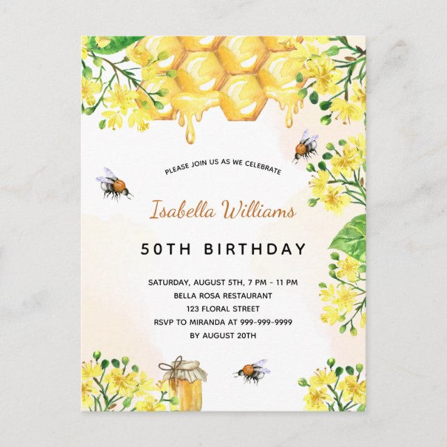Fleurs d'anniversaire jaune élégante invitation ét (Devant)