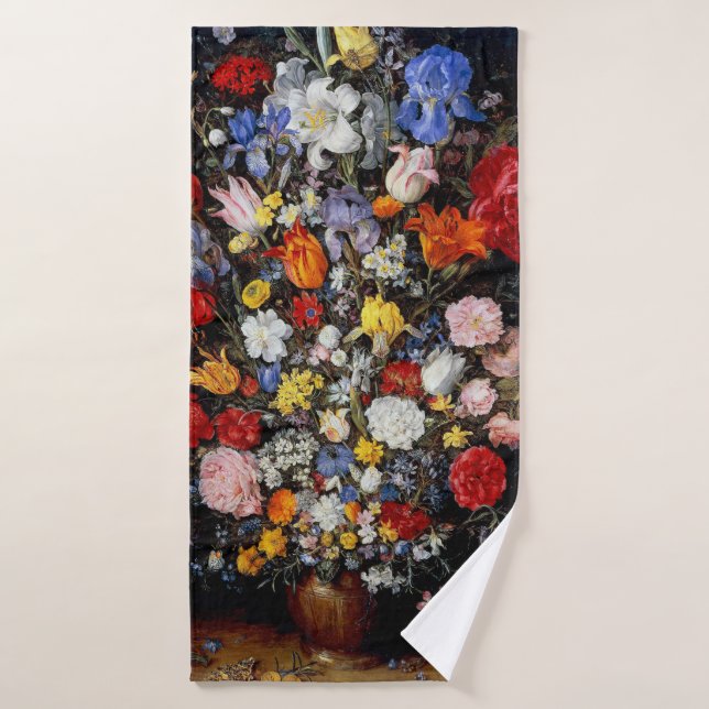 Fleurs dans le bateau en bois, Jan Brueghel l'Anci (Serviette de bain)
