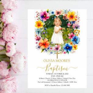 Fleurs d'aquarelle Baptême Invitation