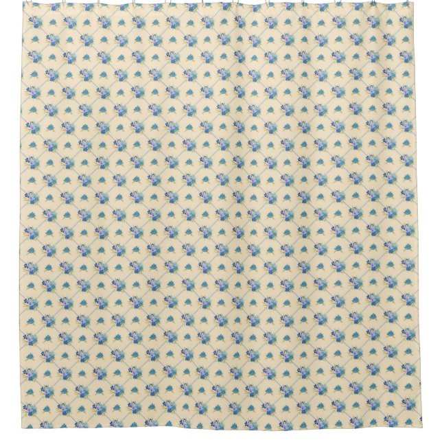Fleurs d'aquarelle bleu, rideau de douche jaune (Devant)