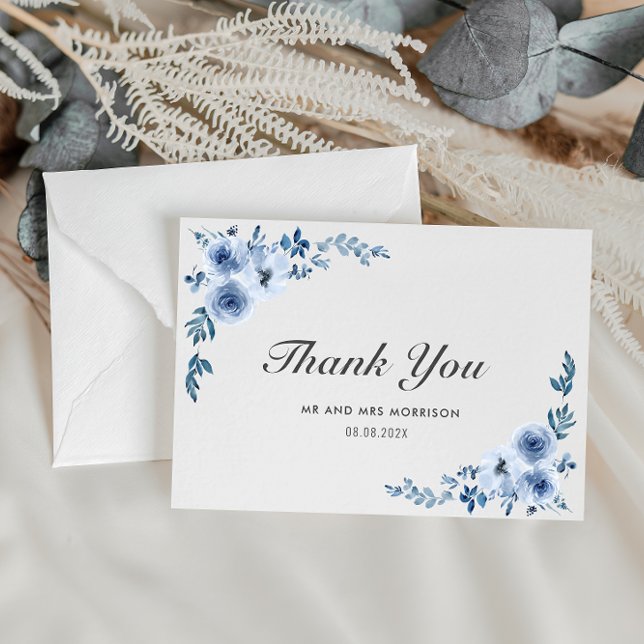 fleurs d'aquarelle bleue mariage carte de remercie (Créateur téléchargé)