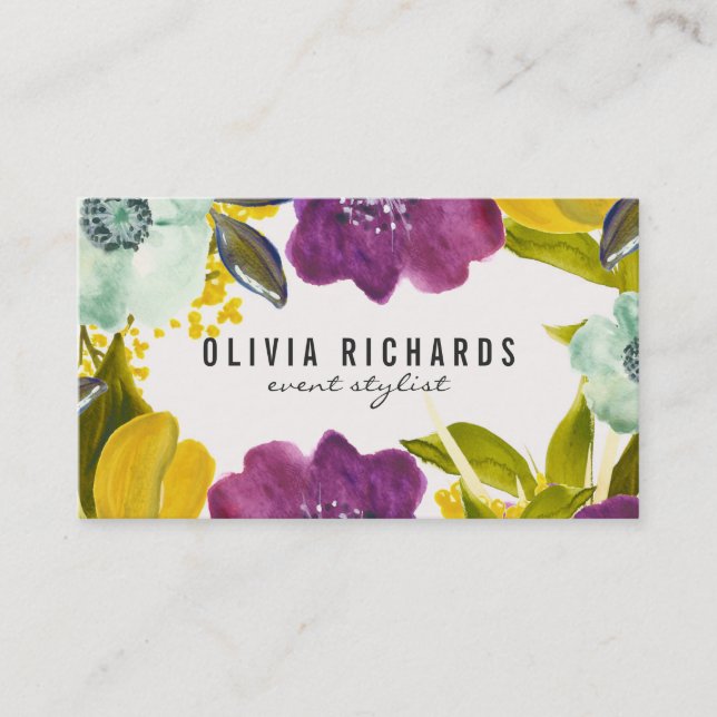 Fleurs d'aquarelle Boho | Carte de visite floral (Devant)
