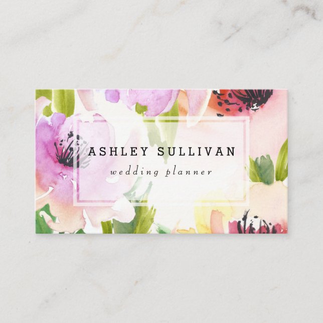 Fleurs d'aquarelle Boho | Carte de visite floral I (Devant)