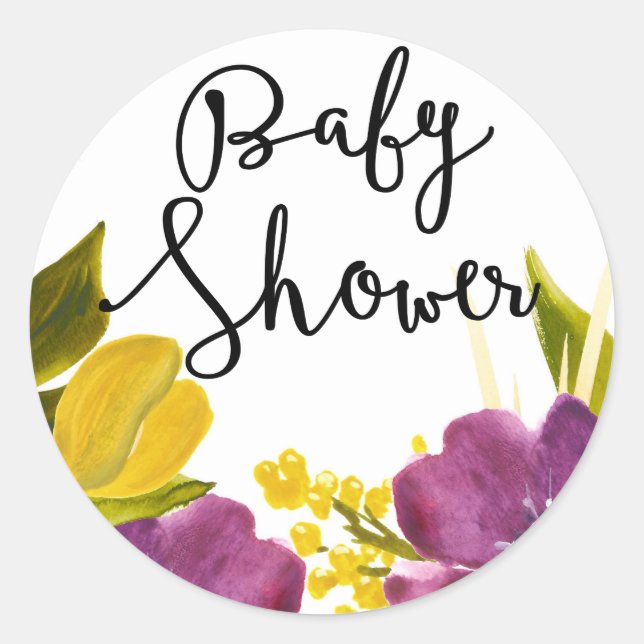 Fleurs d'aquarelle Boho | Sticker baby shower (Devant)