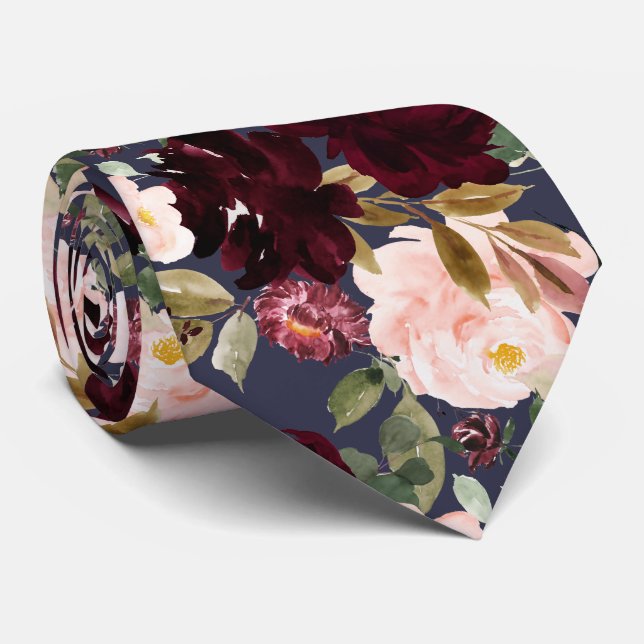 Fleurs d'aquarelle Burgundy Blush Cravate (Roulé)
