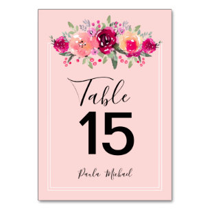 Fleurs d'aquarelle Cerise Numéro de table rose