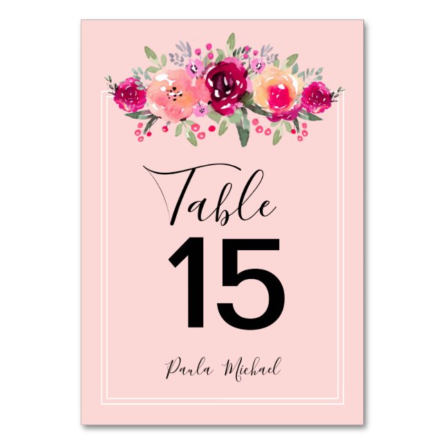 Fleurs d'aquarelle Cerise | Numéro de table rose (Par défaut)
