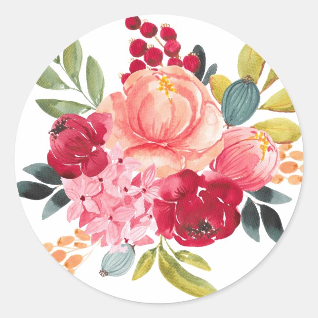 Fleurs d'aquarelle classiques | Autocollant floral (Devant)