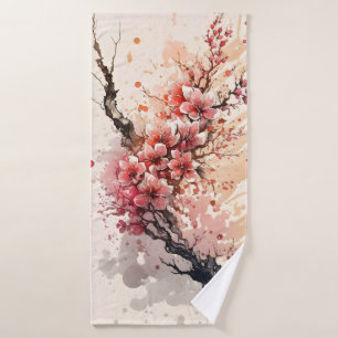 Fleurs d'aquarelle en fleur de cerisier rouge rose
