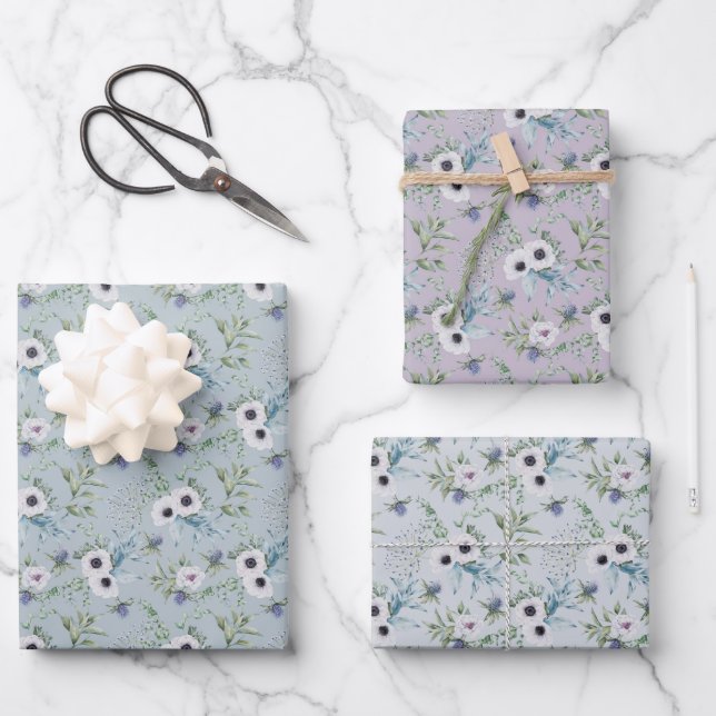 Fleurs d'aquarelle enveloppant des feuilles de pap (Recto)