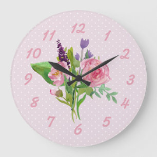 Fleurs d'aquarelle et horloge murale roses de