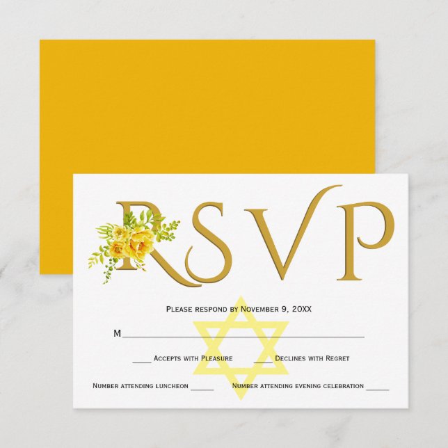 Fleurs d'aquarelle jaune B' Not Mitzvah RSVP (Devant / Derrière)