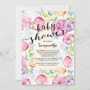 Fleurs d'aquarelle modernes Invitation Baby shower