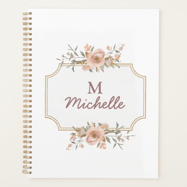Fleurs d'aquarelle modernes Monogramme Nom du scri (Devant)