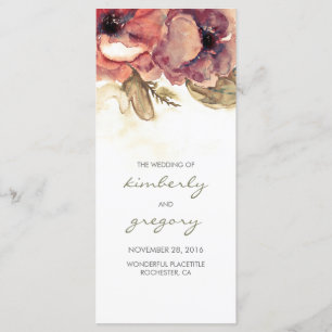 Fleurs d'aquarelle Programmes de mariage Vintage r