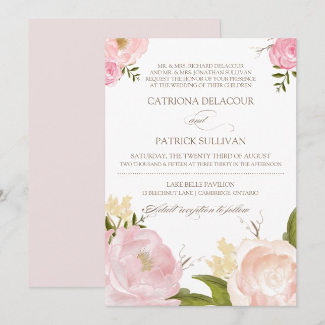 Fleurs d'aquarelle romantique Faire-part de mariag (Devant / Derrière)