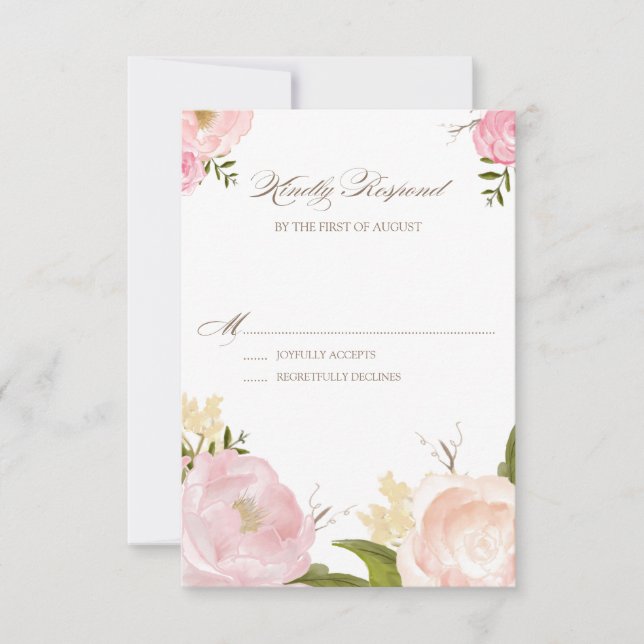 Fleurs d'aquarelle romantique Mariage Carte RSVP I (Devant)