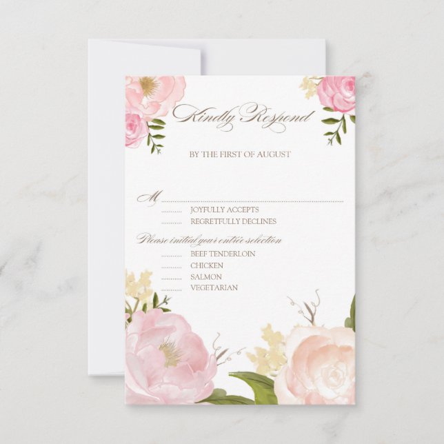 Fleurs d'aquarelle romantique Mariage RSVP III (Devant)