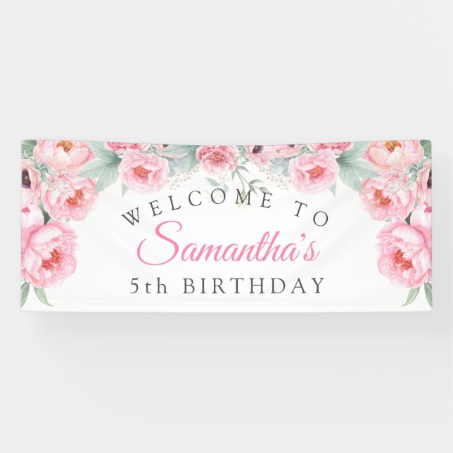 Fleurs d'aquarelle rose, Bannière d'anniversaire f (Horizontal)