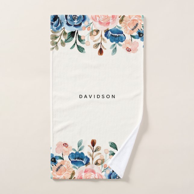 Fleurs d'aquarelle rose et bleu (Serviette à main)