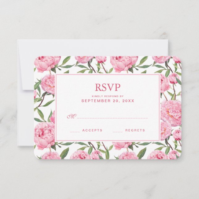 Fleurs d'aquarelle rose Peony - Mariage RSVP (Devant)