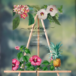 Fleurs d'aquarelle tropicale et Mariage de verdure