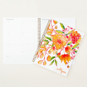 Fleurs d'aquarelle vintage en orange personnalisée